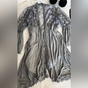 Vintage y2k POL Grey Ladder Lace Grunge Fairy Long Sleeve Kimono Size LARGE
